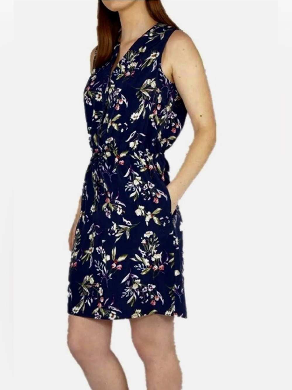 Women’s Nicole Miller ORIGINAL Navy Floral V-Neck Sleeveless Dress Size XL